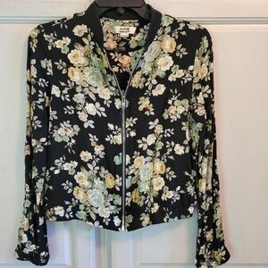 Molly Bracken Black With Floral Lightweight Zip-up Jacket